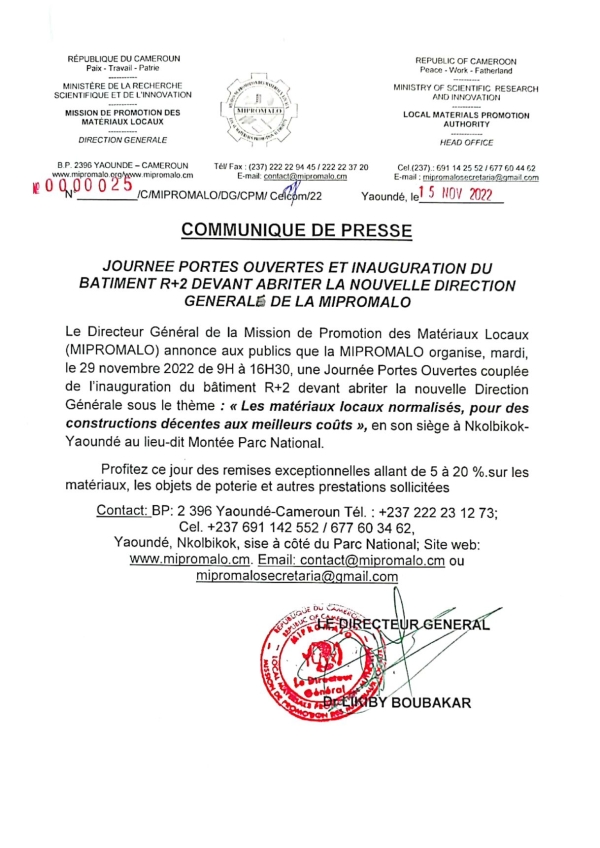 Journée portes ouvertes et inauguration du bâtiment R+2 devant abriter la nouvelle Direction Générale de la MIPROMALO